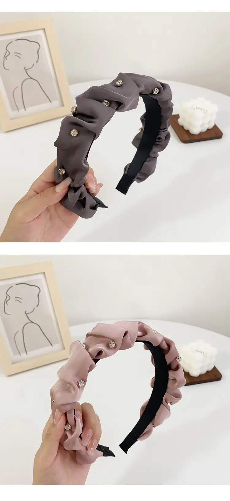 Black Pleated Korean Style Headband for Women — feature 5