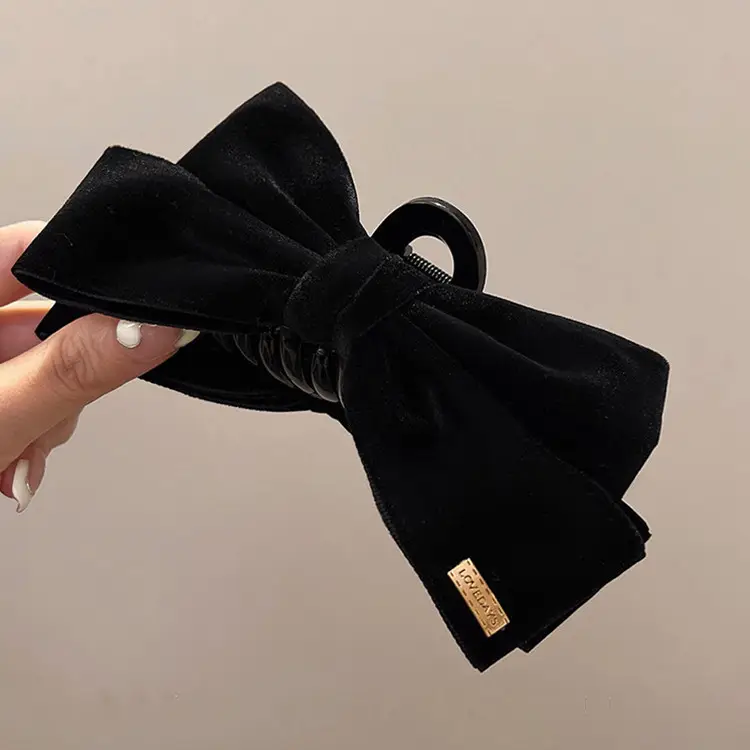Black Velvet Bow Hairpin Clip for Women
