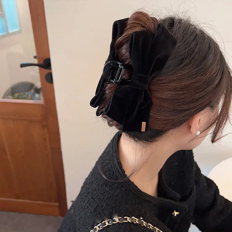 Black Velvet Bow Hairpin Clip for Women