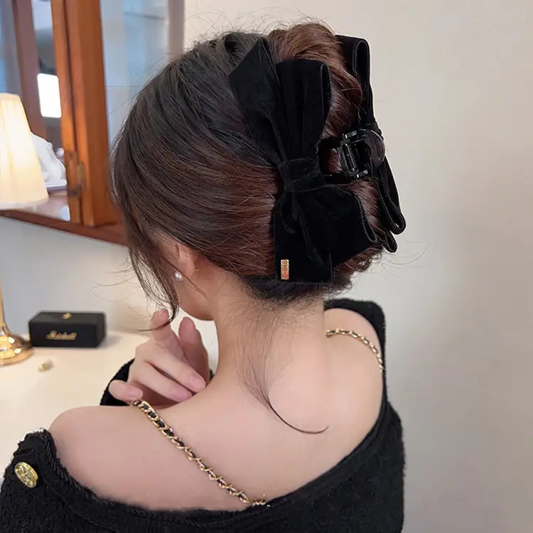 Black Velvet Bow Hairpin Clip for Women