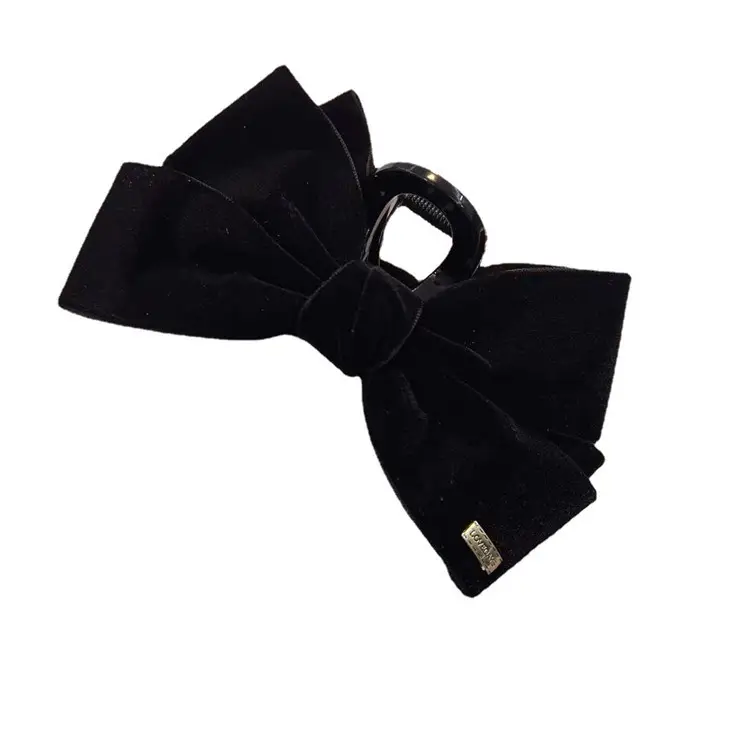 Black Velvet Bow Hairpin Clip for Women