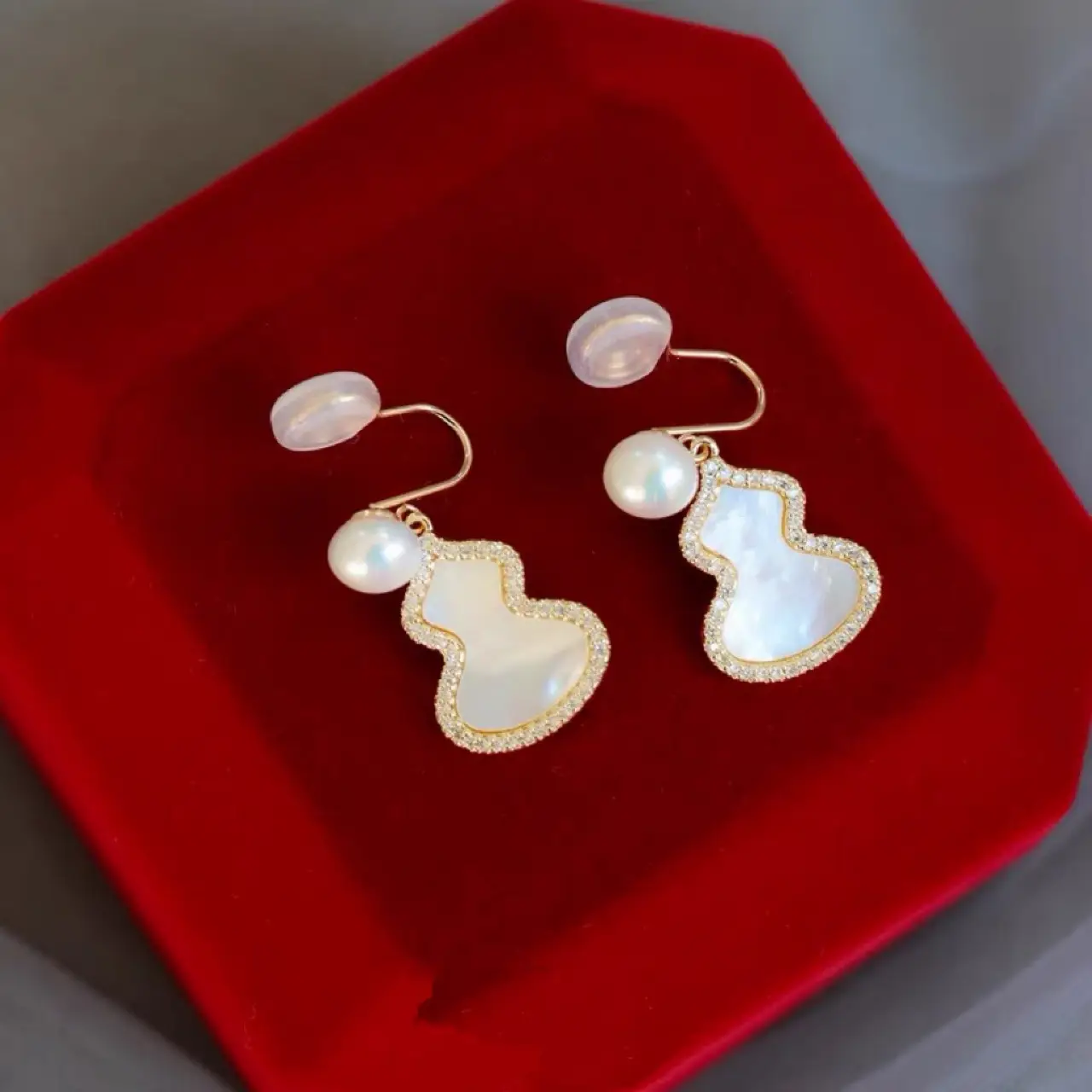 Natural Pearl Earrings 925 Silver Butterfly Shell Gourd - Image 6