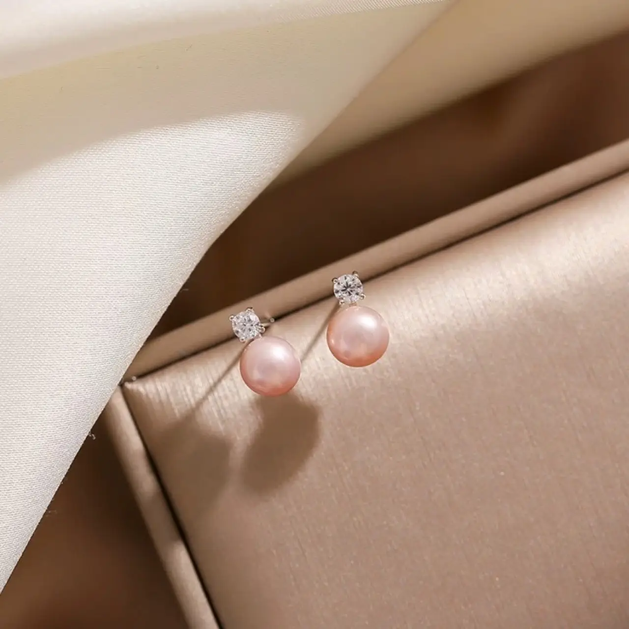 Classic Pearl Earrings with Diamond Top - Image 3