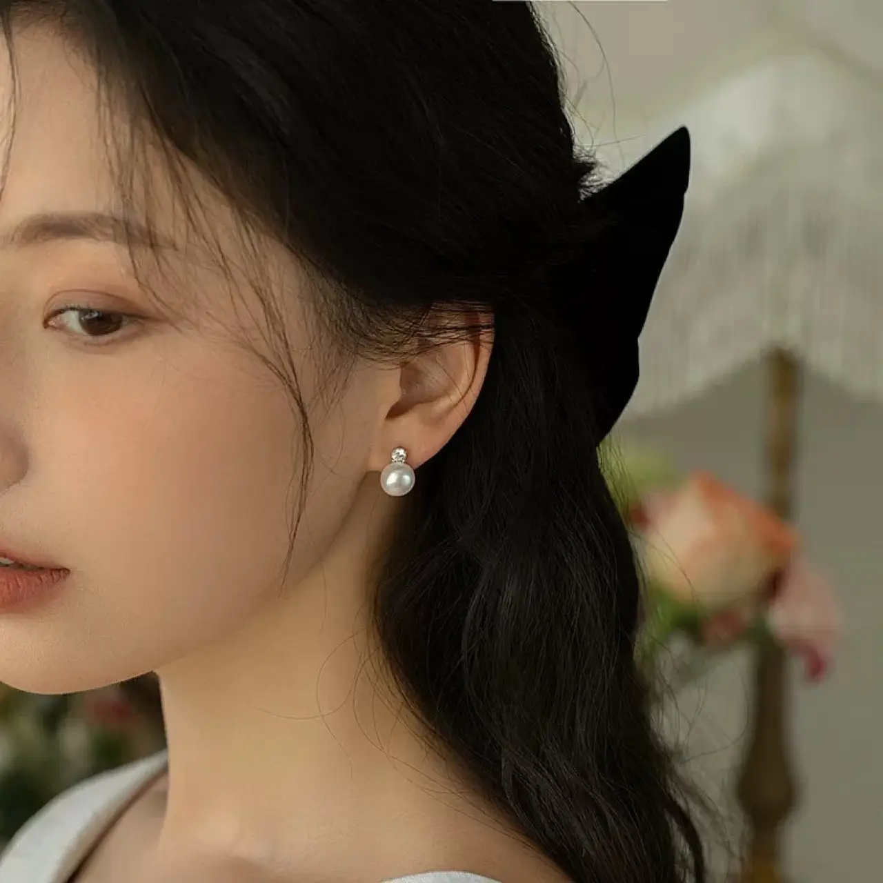 Classic Pearl Earrings with Diamond Top — feature 1