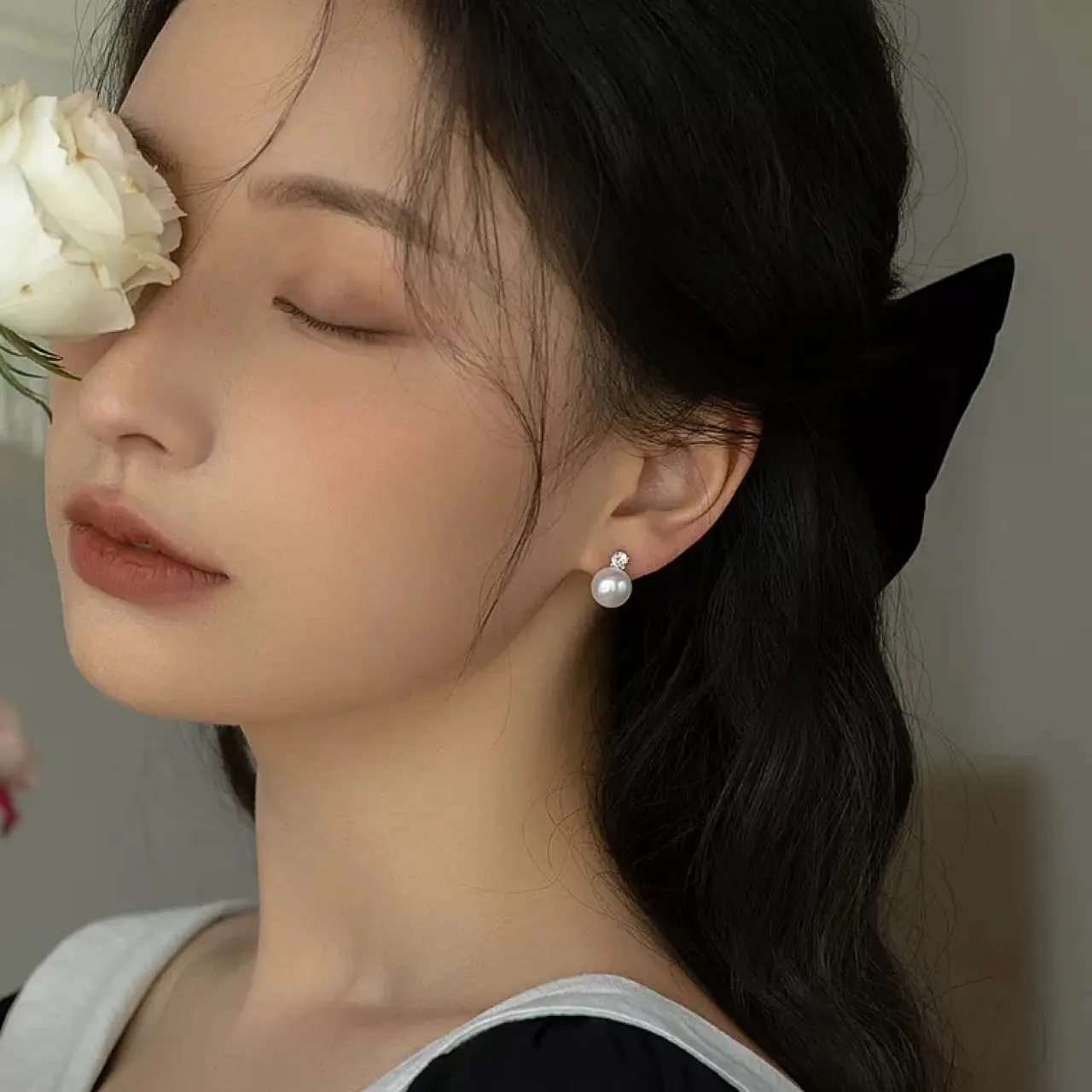 Classic Pearl Earrings with Diamond Top — feature 2