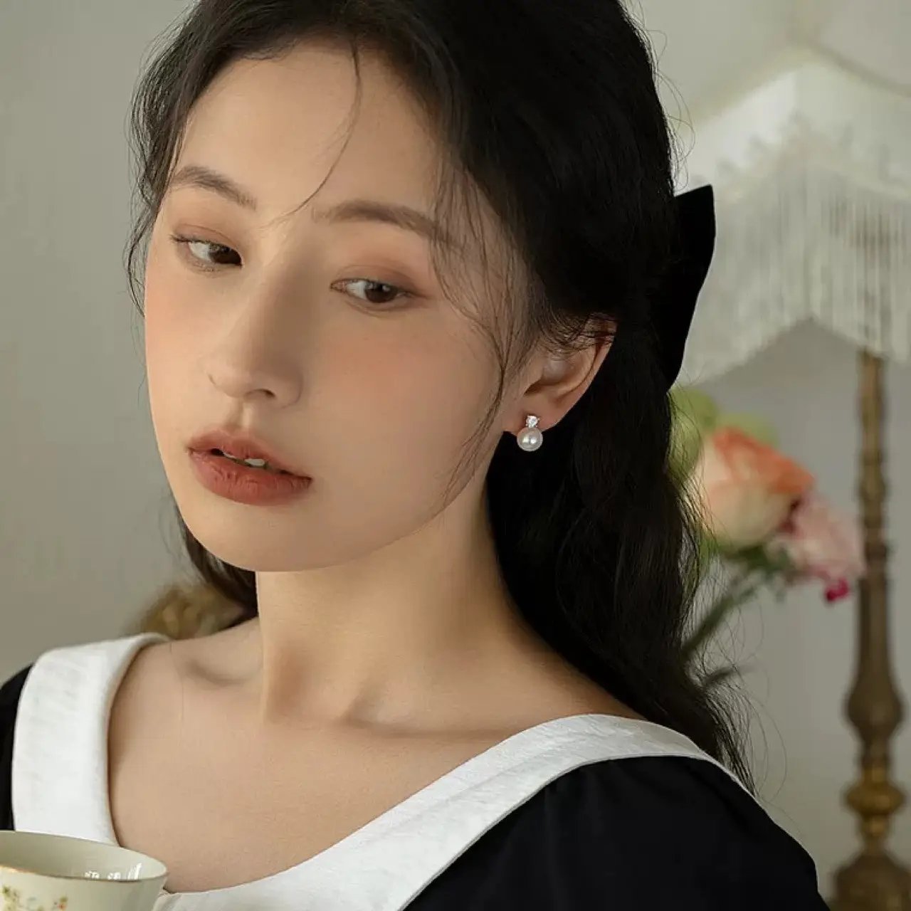 Classic Pearl Earrings with Diamond Top — feature 3