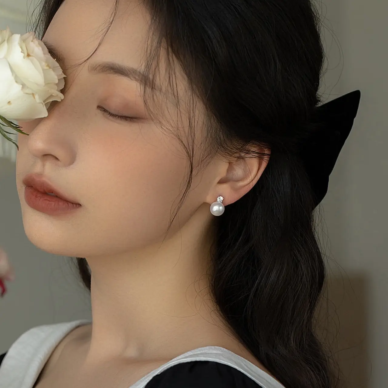 Classic Pearl Earrings with Diamond Top — feature 8