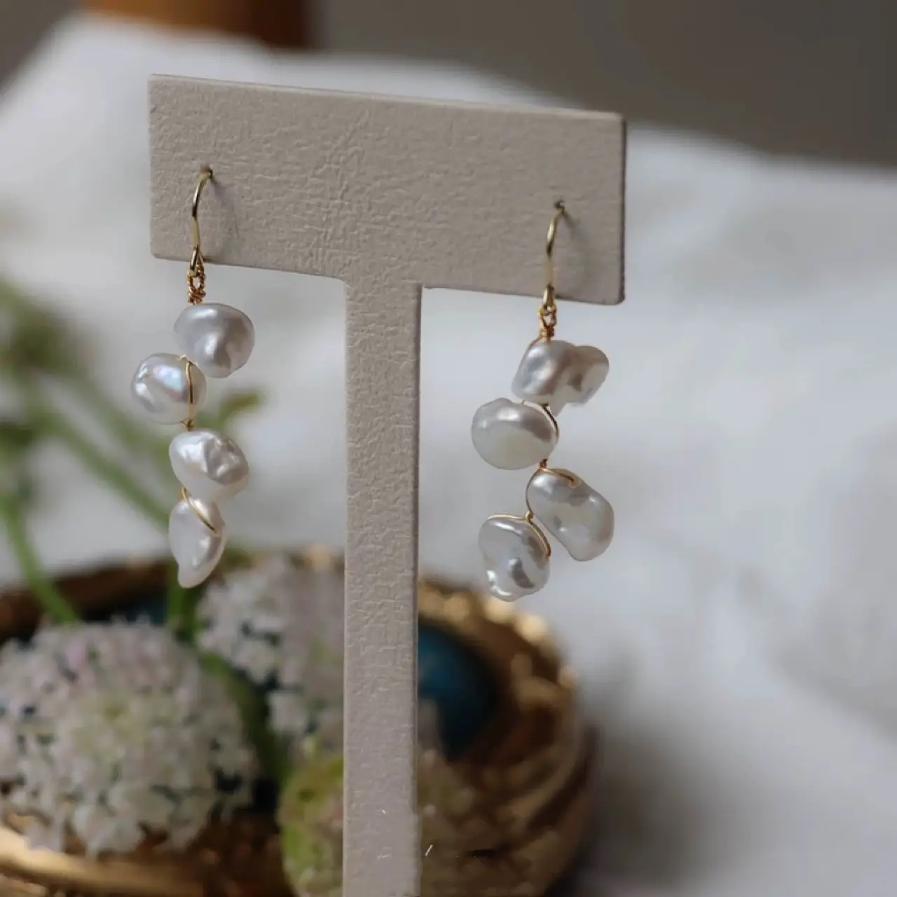 White Rose Petal Pearl Earrings for Women - Image 2