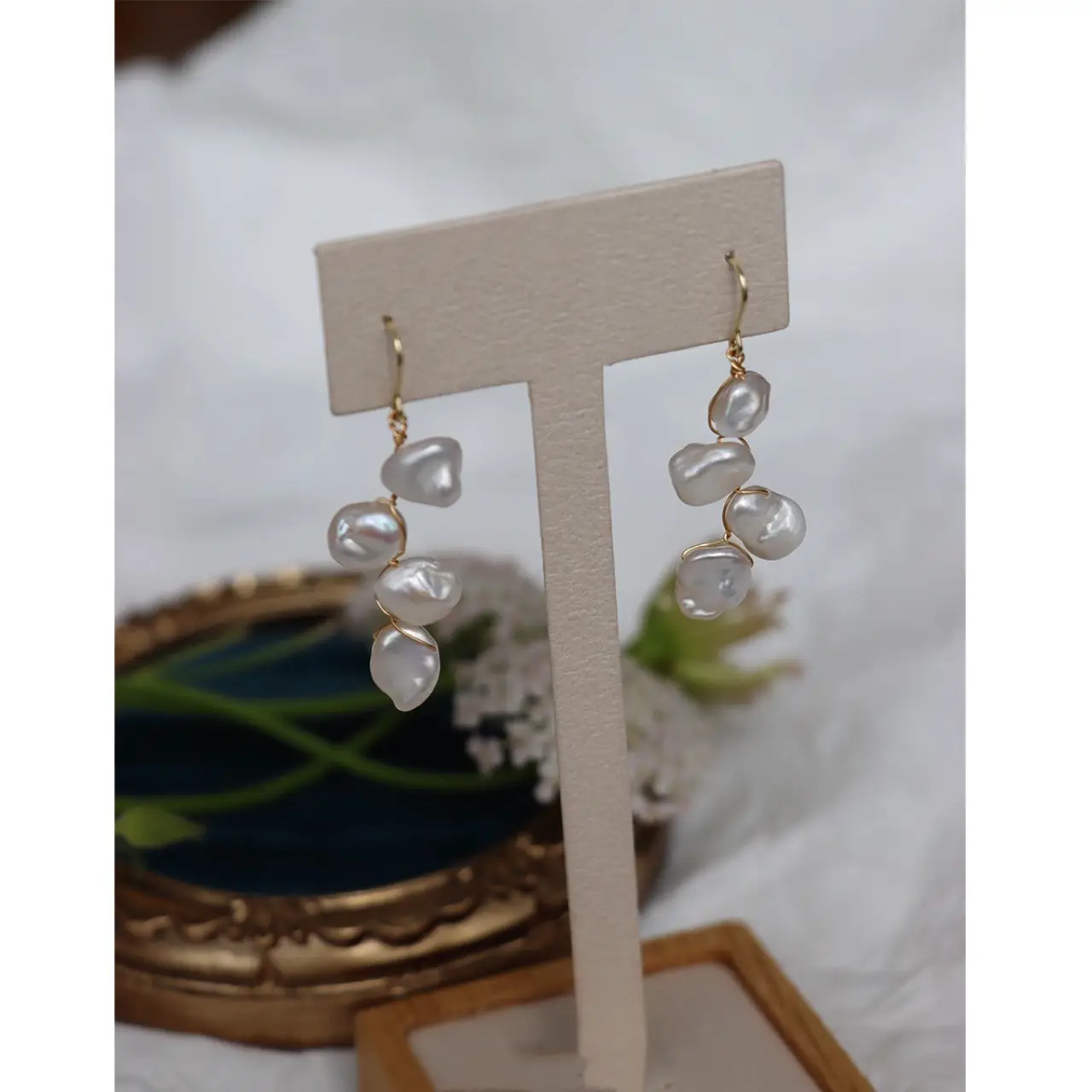 White Rose Petal Pearl Earrings for Women — feature 8