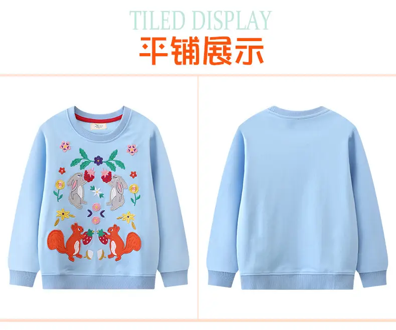 Girls Light Blue Embroidered Sweatshirt Set for Girls — feature 3