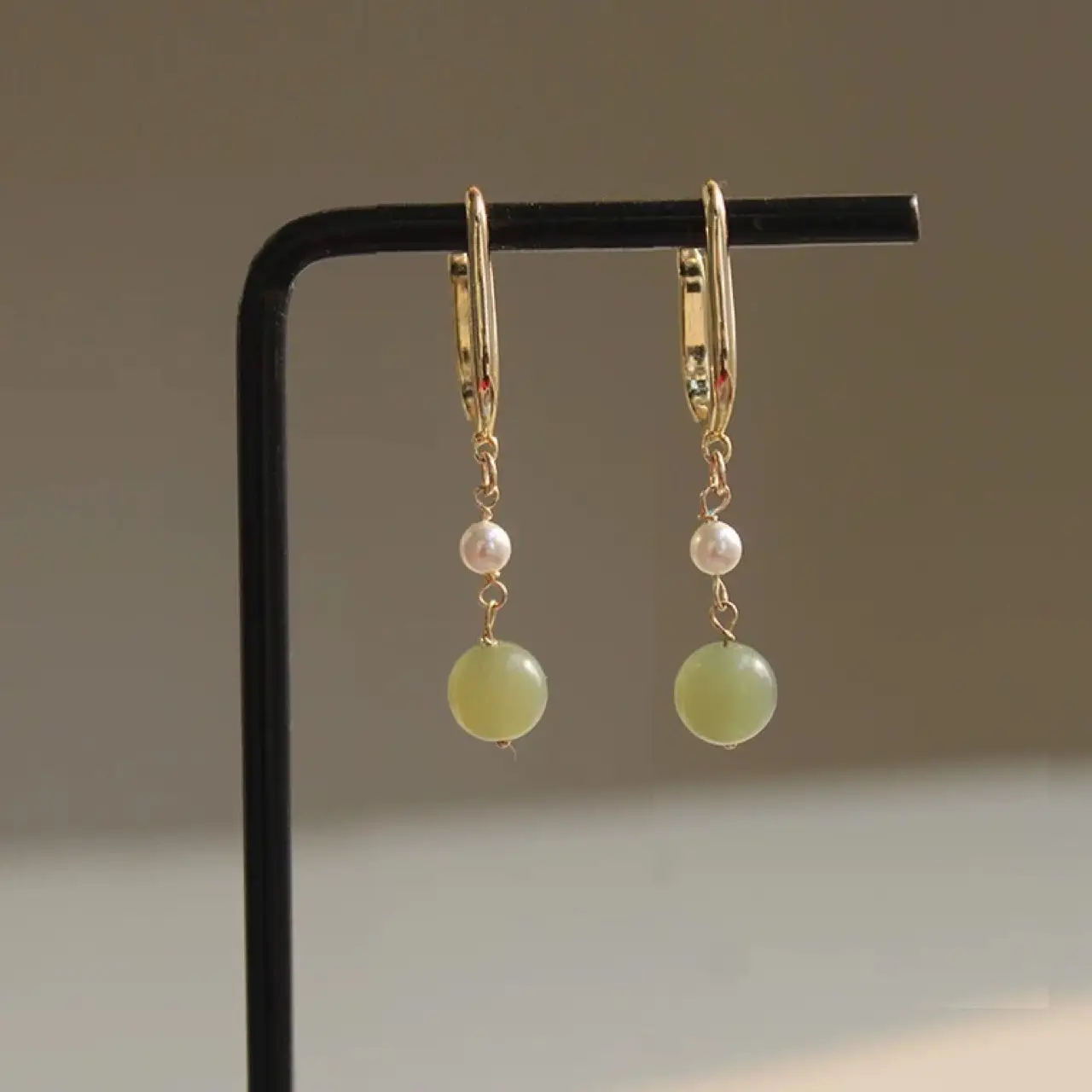 Natural Hetian Jade 8mm Ear Hooks Earrings - Image 2