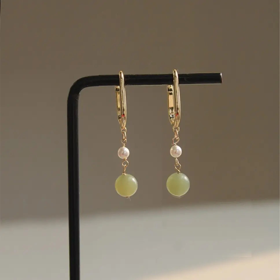 Natural Hetian Jade 8mm Ear Hooks Earrings - Image 5