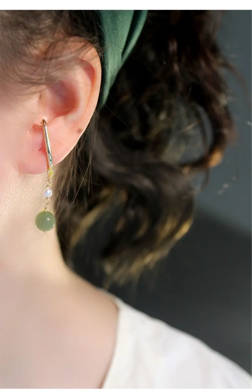 Natural Hetian Jade 8mm Ear Hooks Earrings — feature 8