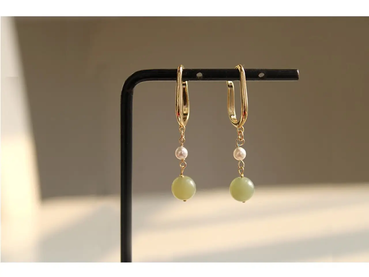 Natural Hetian Jade 8mm Ear Hooks Earrings — feature 9