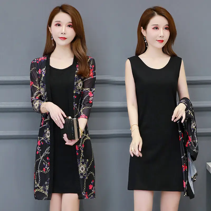 Women's Black Floral Lace Sunscreen Mid-Length Shawl Top Mesh Cardigan - Image 5