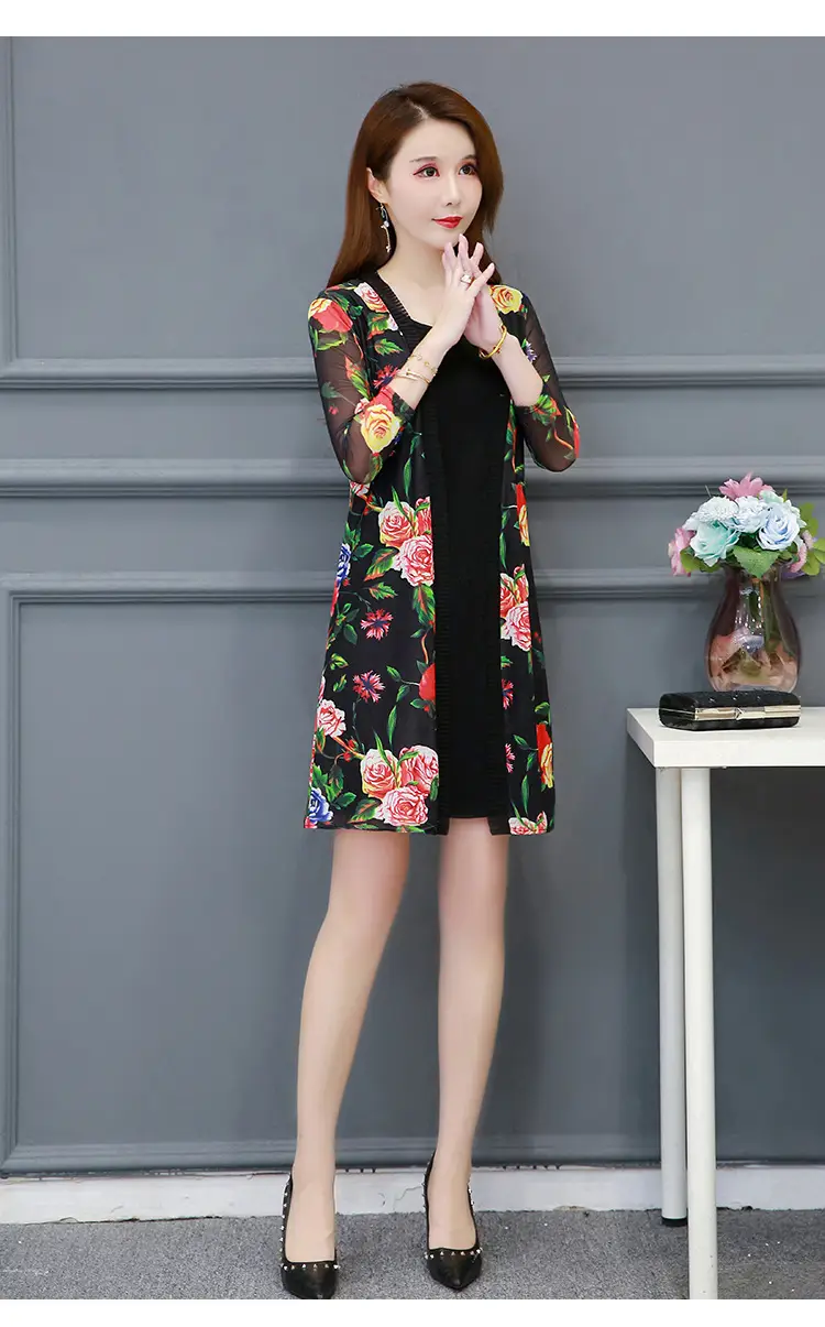Women's Black Floral Lace Sunscreen Mid-Length Shawl Top Mesh Cardigan — feature 27
