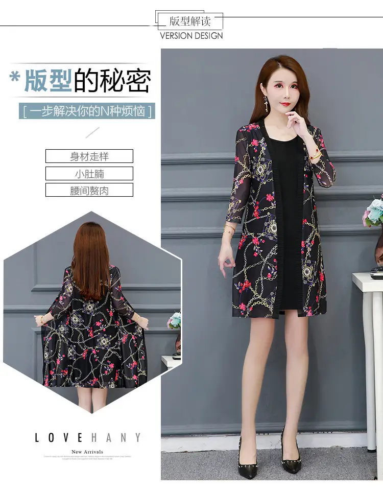 Women's Black Floral Lace Sunscreen Mid-Length Shawl Top Mesh Cardigan — feature 3