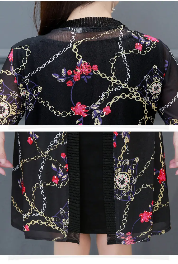 Women's Black Floral Lace Sunscreen Mid-Length Shawl Top Mesh Cardigan — feature 39