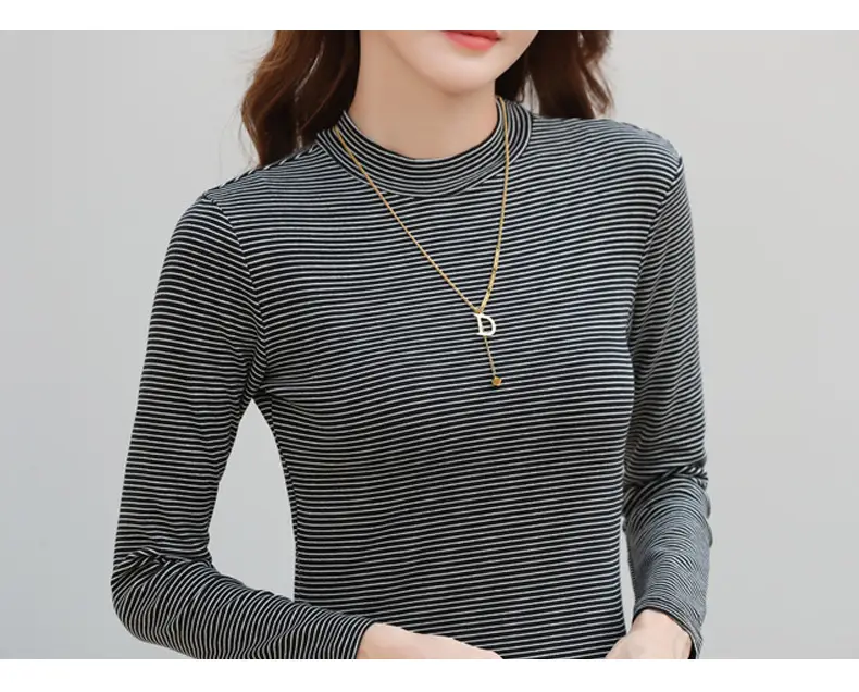 Women Green Striped Mock High Collar Top — feature 11
