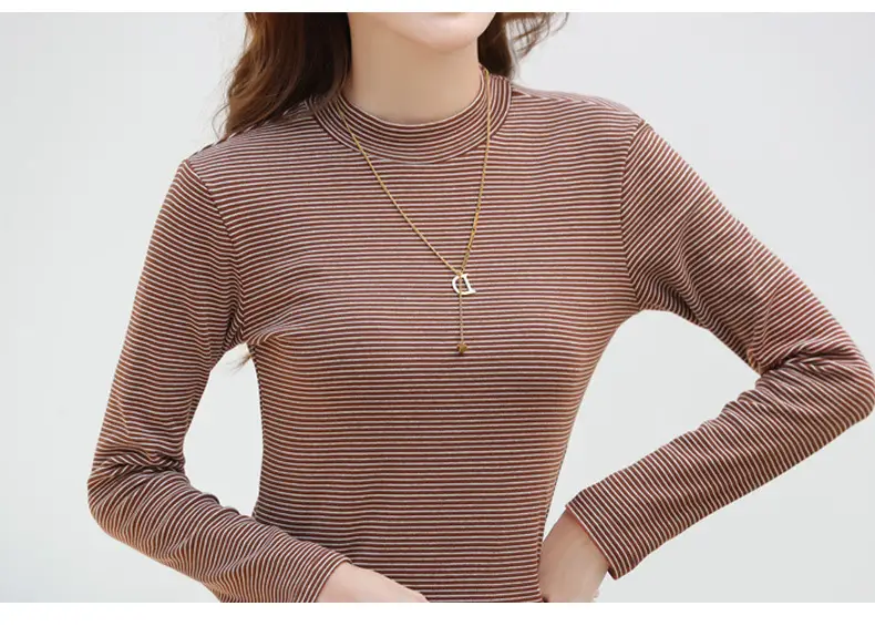 Women Green Striped Mock High Collar Top — feature 17