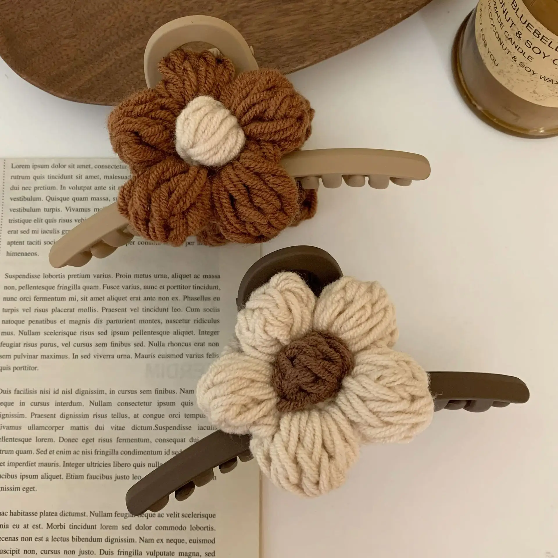 Wool Knitted Flower Hairpin 2025 Spring New High-End Back Head Shark Grabber Large Hairpin - Image 4
