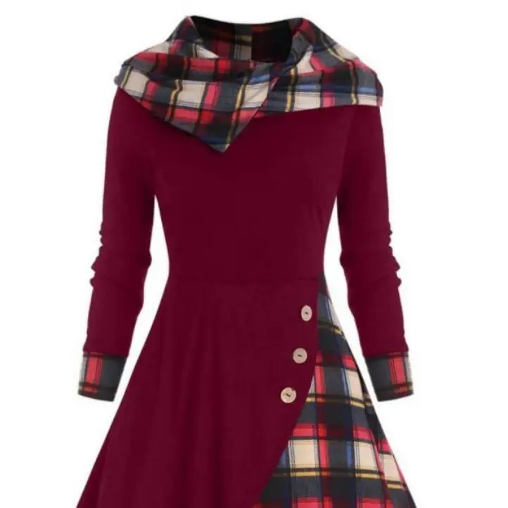 2023 Black Plaid Hooded Dress with Long Sleeves - Image 7