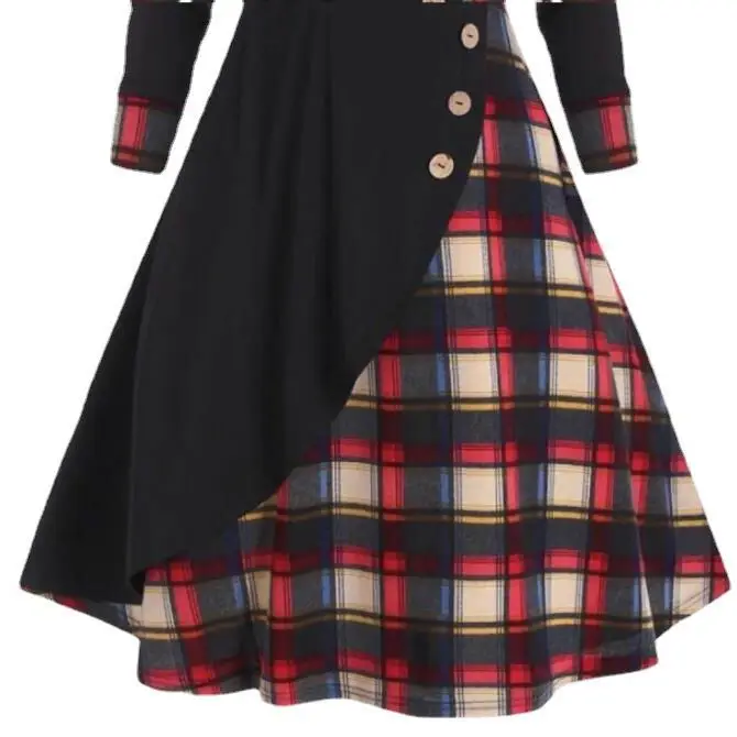 2023 Black Plaid Hooded Dress with Long Sleeves - Image 9