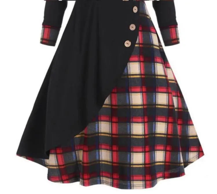 2023 Black Plaid Hooded Dress with Long Sleeves — feature 5