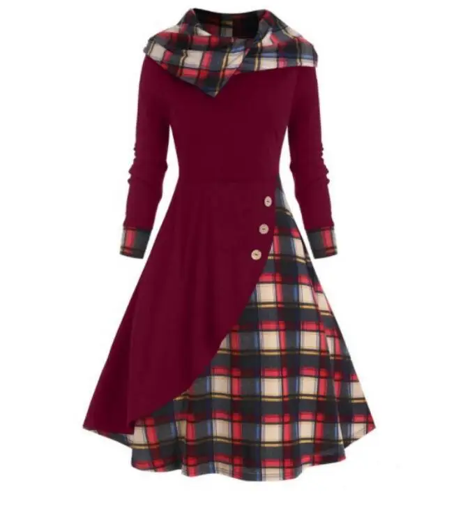 2023 Black Plaid Hooded Dress with Long Sleeves — feature 6