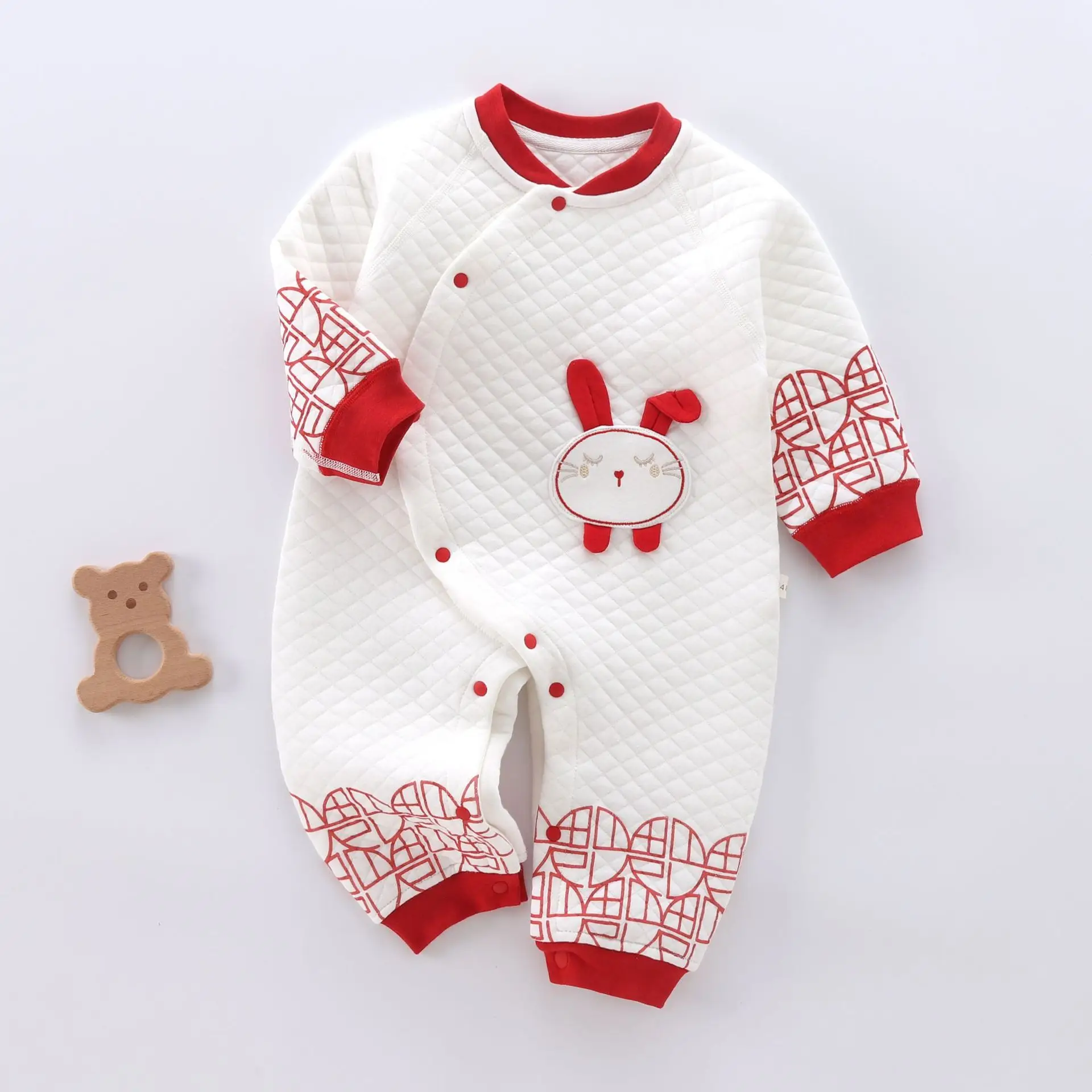 Baby Rabbit Winter Cotton Jumpsuit White Red