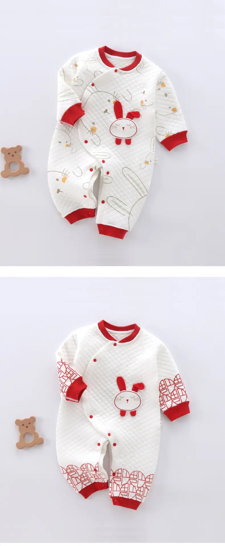 Baby Rabbit Winter Cotton Jumpsuit White Red — feature 7