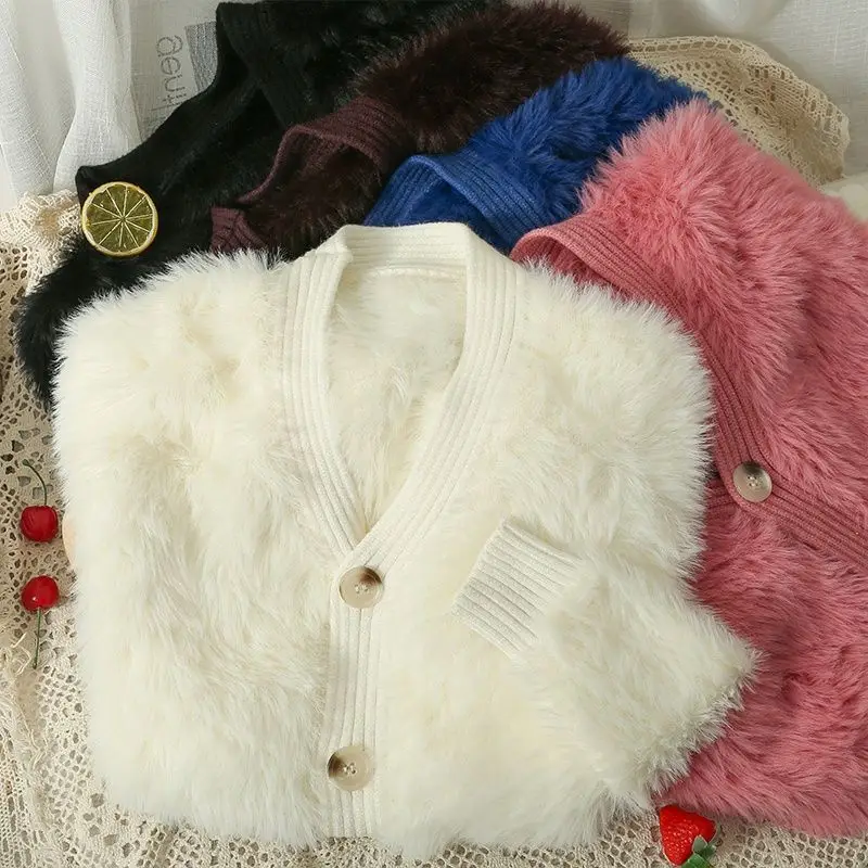 Faux Mink Velvet Short Cardigan for Women Pink - Image 5