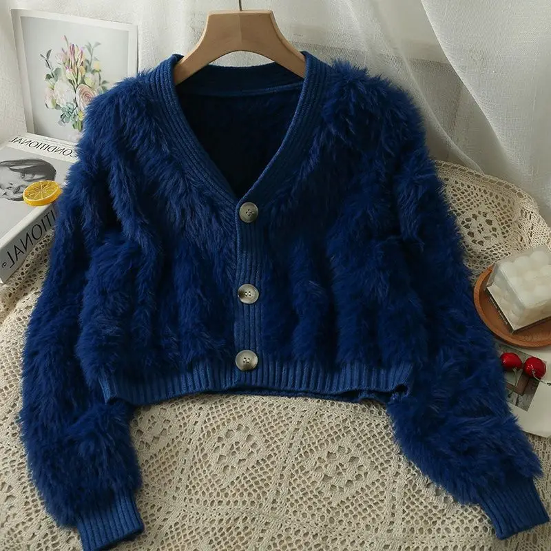 Faux Mink Velvet Short Cardigan for Women Pink - Image 7