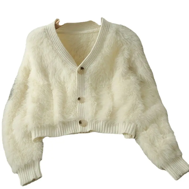 Faux Mink Velvet Short Cardigan for Women Pink - Image 8
