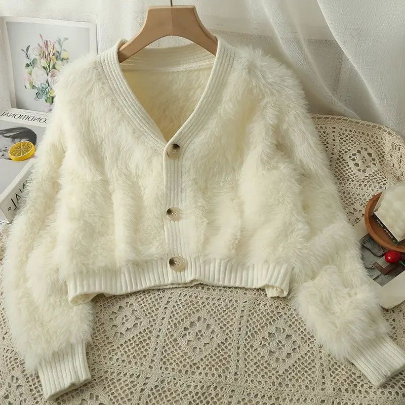 Faux Mink Velvet Short Cardigan for Women Pink - Image 2