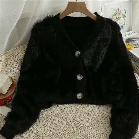 Faux Mink Velvet Short Cardigan for Women Pink - Image 3