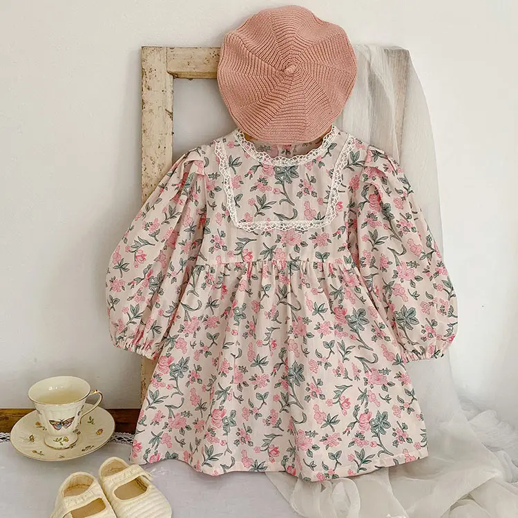Pink Floral Puff Sleeve Romper for Girls - Image 5
