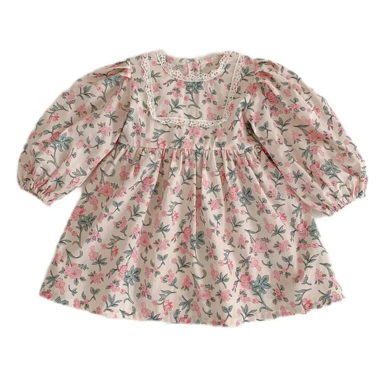 Pink Floral Puff Sleeve Romper for Girls - Image 6