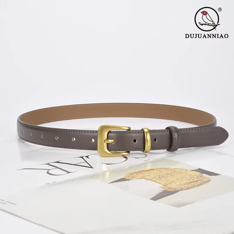 Women's Brown Genuine Leather Belt with Gold Buckle - Image 12