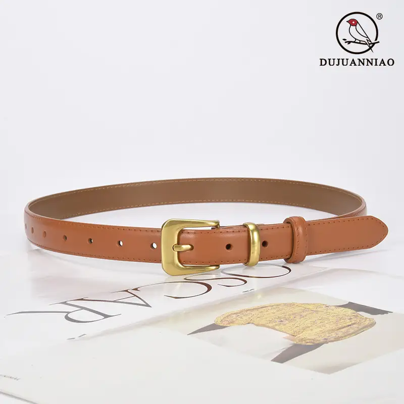 Women's Brown Genuine Leather Belt with Gold Buckle - Image 13