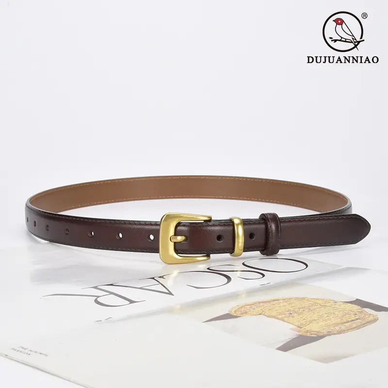 Women's Brown Genuine Leather Belt with Gold Buckle - Image 14
