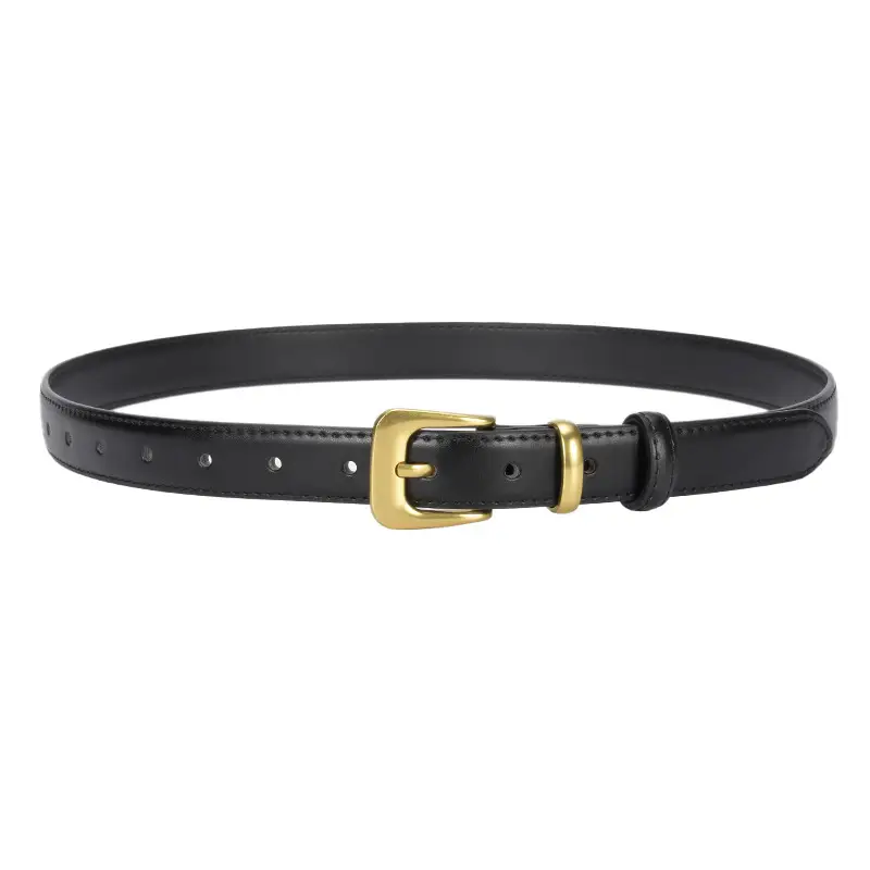 Women's Brown Genuine Leather Belt with Gold Buckle - Image 15
