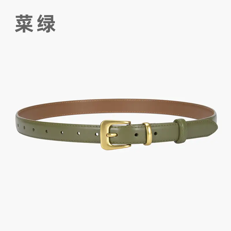 Women's Brown Genuine Leather Belt with Gold Buckle