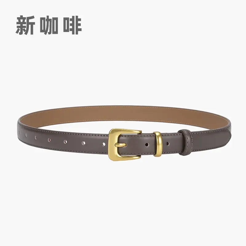 Women's Brown Genuine Leather Belt with Gold Buckle - Image 9