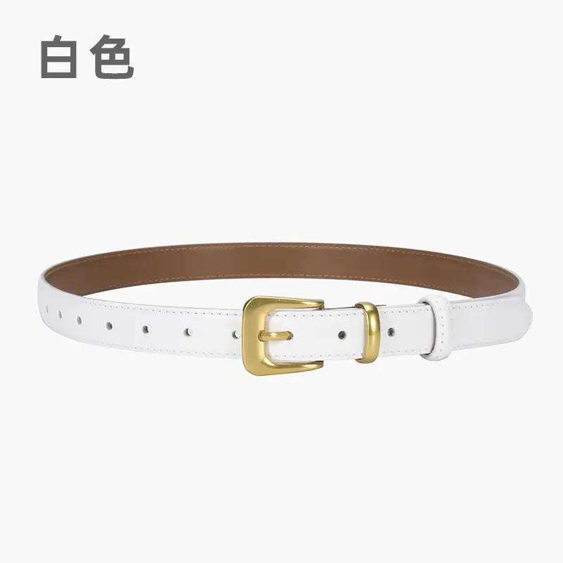 Women's Brown Genuine Leather Belt with Gold Buckle - Image 10