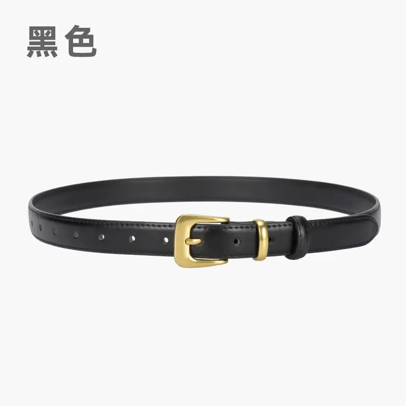 Women's Brown Genuine Leather Belt with Gold Buckle - Image 2