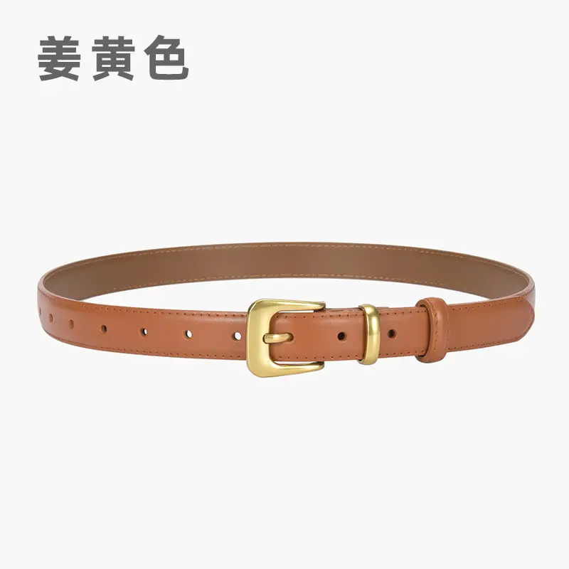 Women's Brown Genuine Leather Belt with Gold Buckle - Image 3