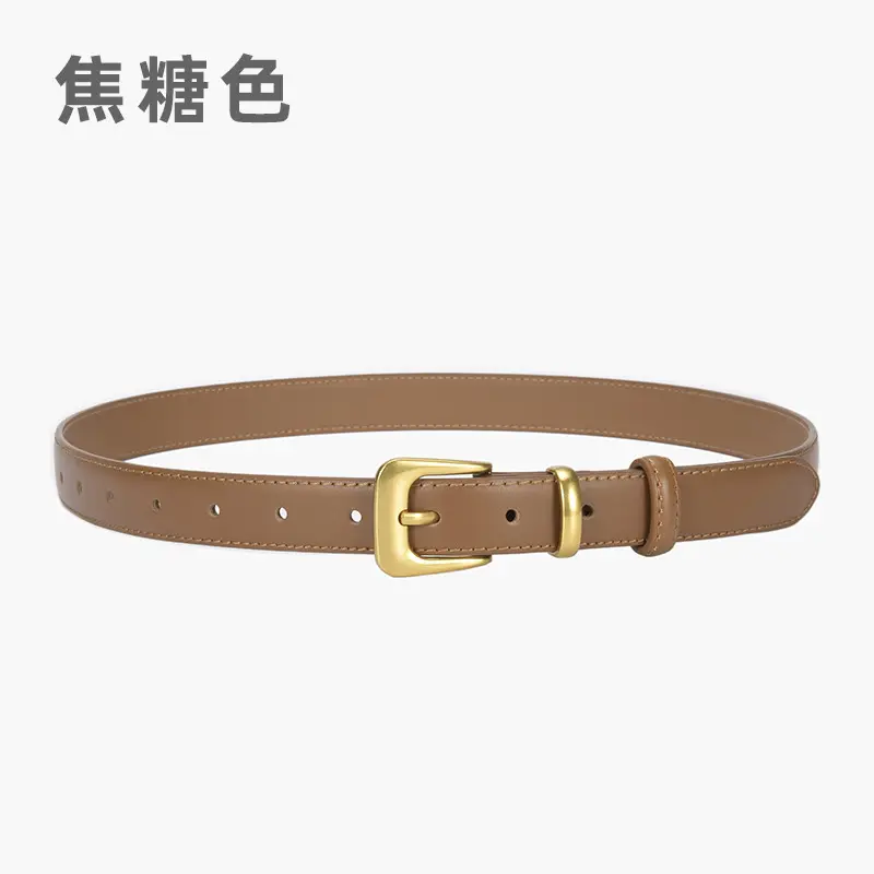 Women's Brown Genuine Leather Belt with Gold Buckle - Image 4