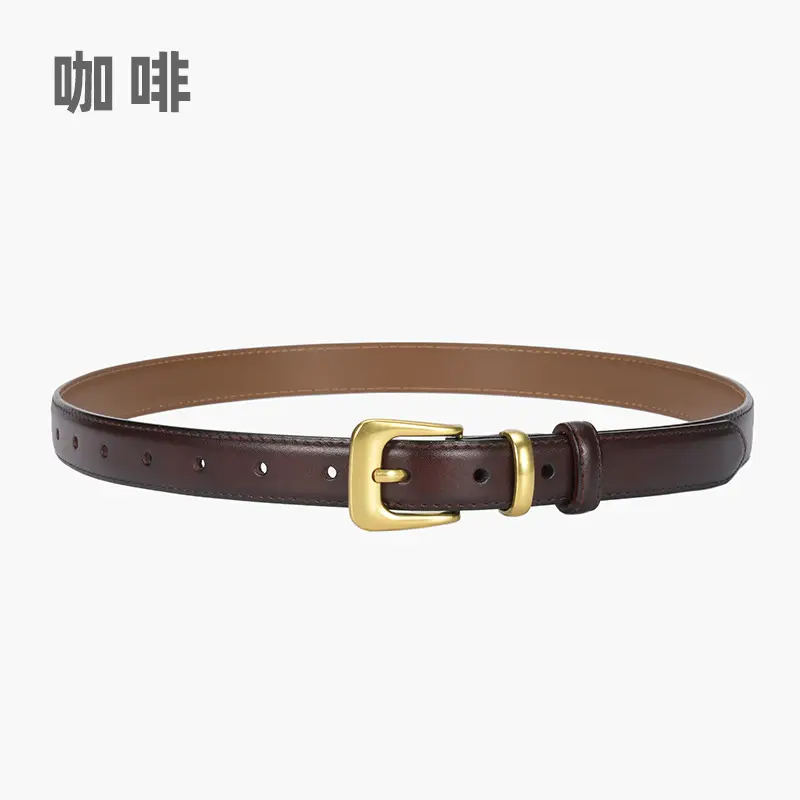 Women's Brown Genuine Leather Belt with Gold Buckle - Image 5
