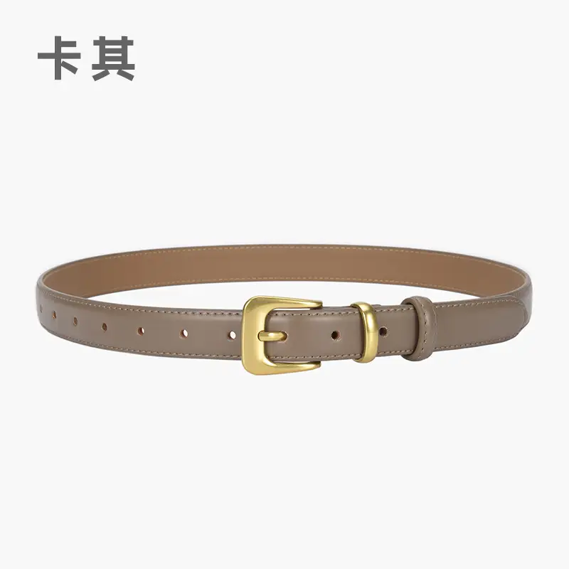 Women's Brown Genuine Leather Belt with Gold Buckle - Image 6